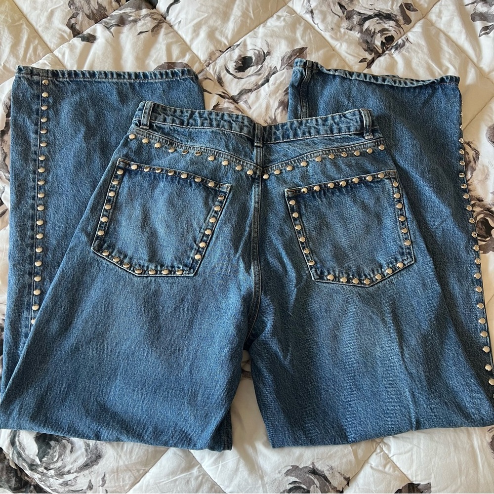 Reformation Studded Cary High-Rise Slouchy Wide-Leg Jeans